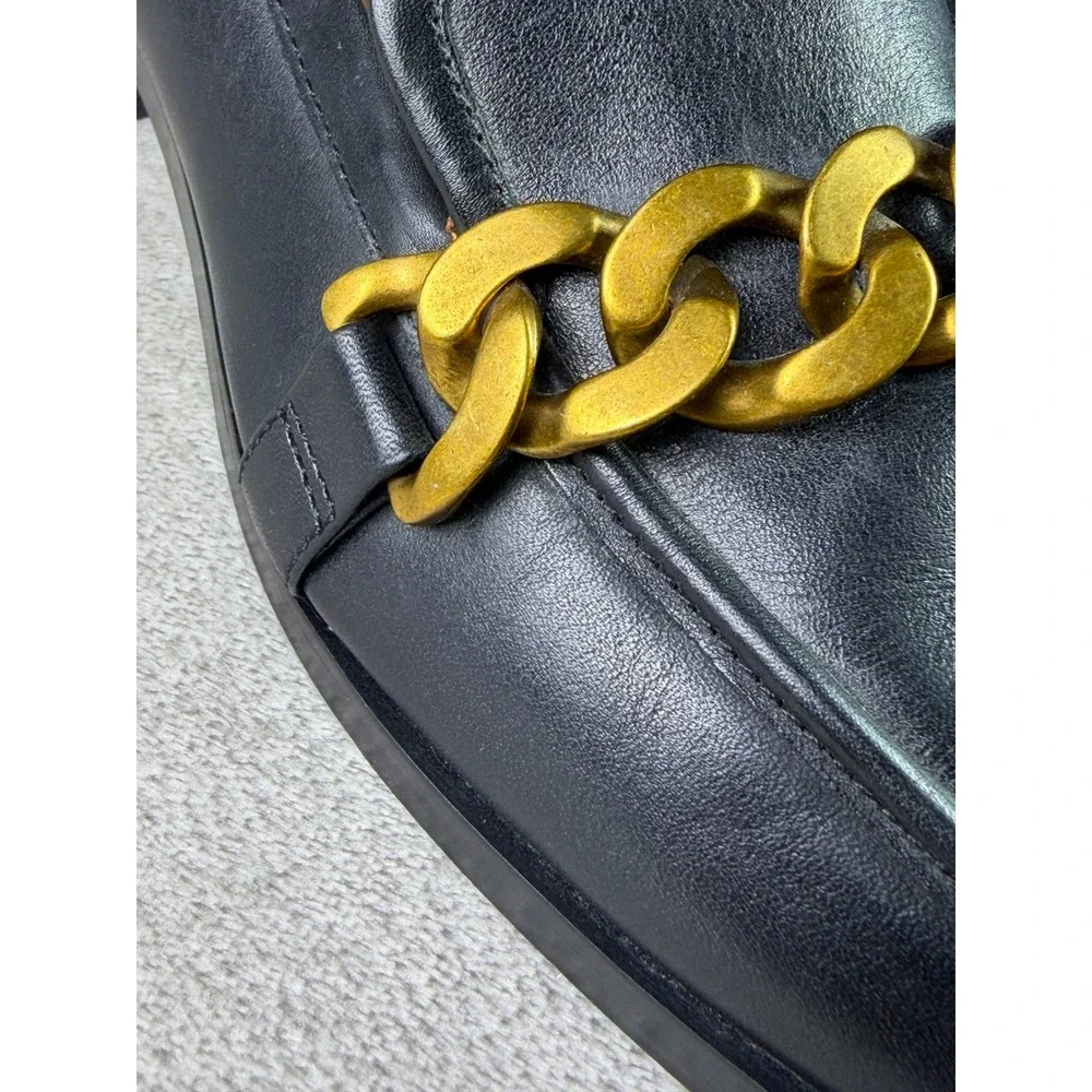 Vionic Mizelle Black Leather Chain Link Loafers Size 6.5 Square Toe Flats Womens
